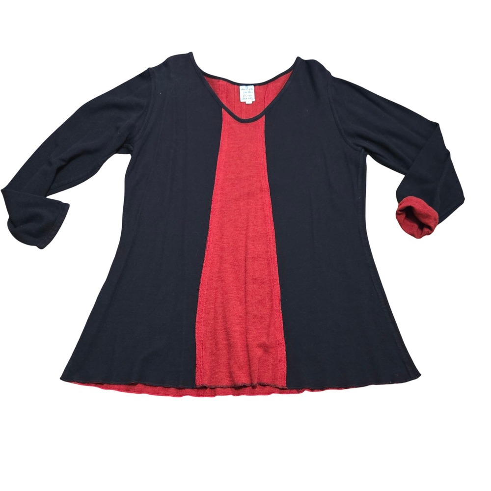 Parsley & Sage Black Red Colorblock V-Neck Pleated Back Tunic Top Large